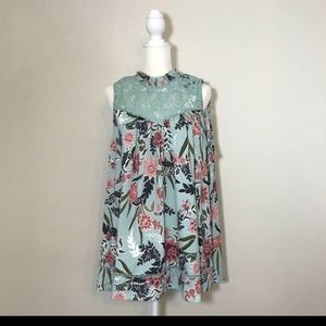 Angels Womens XL top sleeveless tunic shirt floral